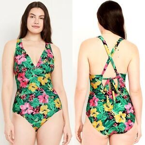 Old Navy‎ Tie-Back One-Piece Swimsuit Tropical Floral Size XL